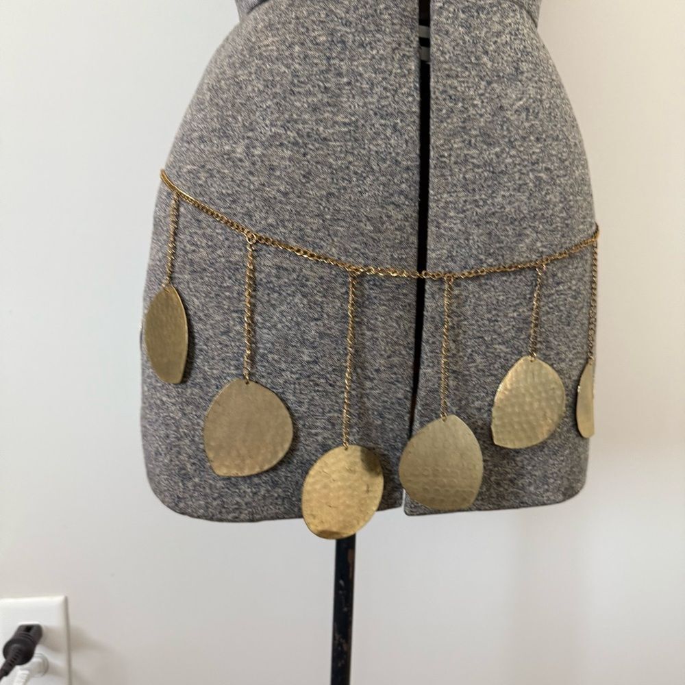 Boho Gold-Tone Chain Belt with Hammered Disc & Moon Charms - Picture 2 of 5